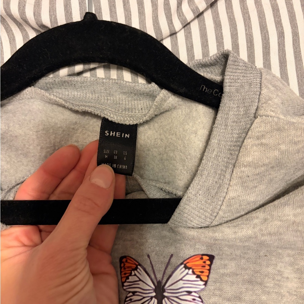 SHEIN Light Gray Hoodie with Butterfly Design